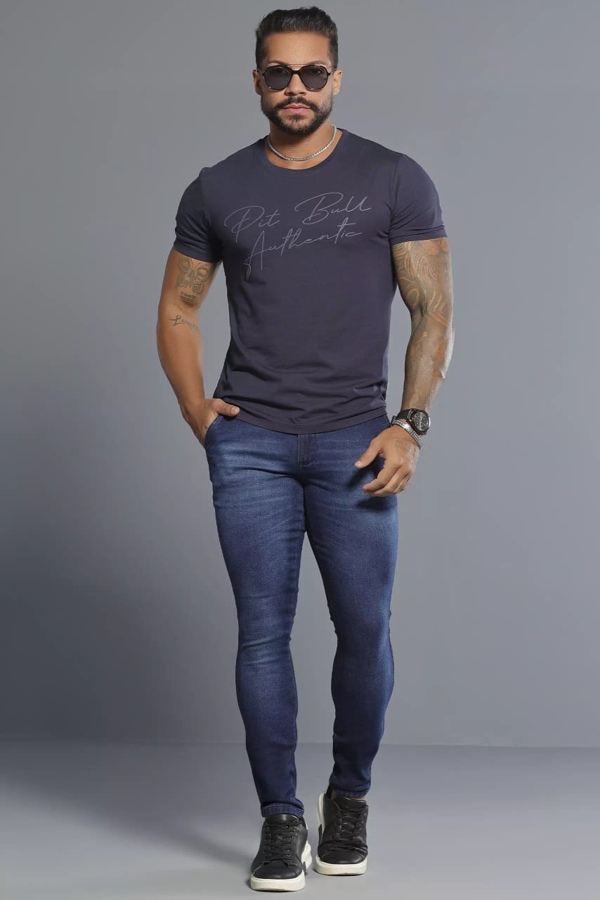 CALÇA MASCULINA LAVADO ESCURO E CONFORTÁVEL PIT BULL JEANS Ref: 82857