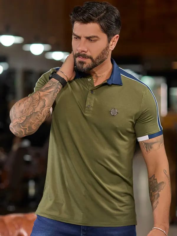 CAMISA POLO MASCULINA SLIM PESPONTO DUPLO CASUAL Ref: 83293