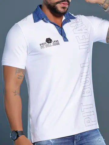 POLO MASCULINA CONFORTÁVEL E SOFISTICADA COM LOGOMANIA PIT BULL JEANS Ref: 86618