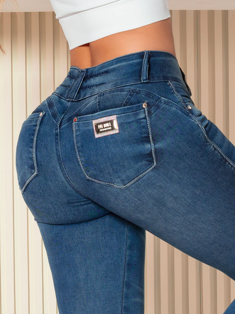 Calça Jeans Modeladora Destroyed Com Cintura Média 42437