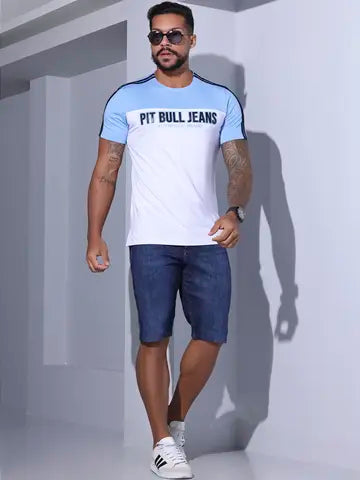 CAMISETA GOLA O PIT BULL JEANS LOGOMANIA COM RELEVO E MODELAGEM SLIM Ref: 84603