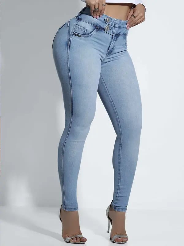 CALÇA FEMININA JEANS CLARINHO MODELADORA COM DETALHES ESPECIAIS Ref: 84786