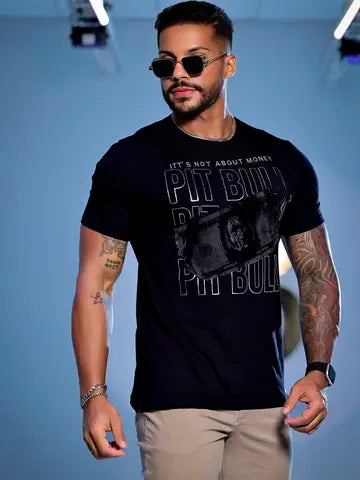 CAMISETA MASCULINA PIT BULL JEANS COM ESTAMPA ESTILOSA E VIBE AUTÊNTICA Ref: 85152