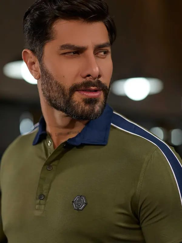 CAMISA POLO MASCULINA SLIM PESPONTO DUPLO CASUAL Ref: 83293