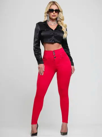 Calça Cintura Perfeita Vermelha Elegante e Modeladora Pit Bull Jeans Ref: 87752