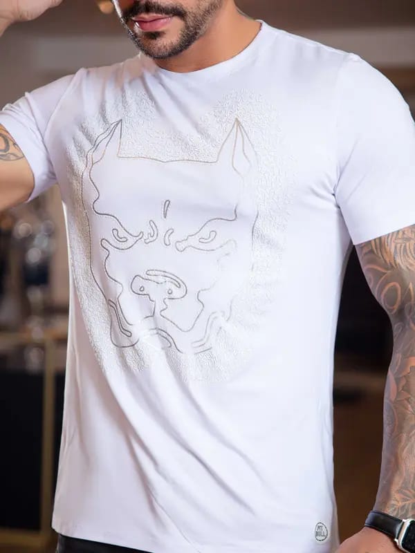 CAMISETA MASCULINA ESTAMPA PIT BULL OUSADIA GOLA O E MODERNA Ref: 84332