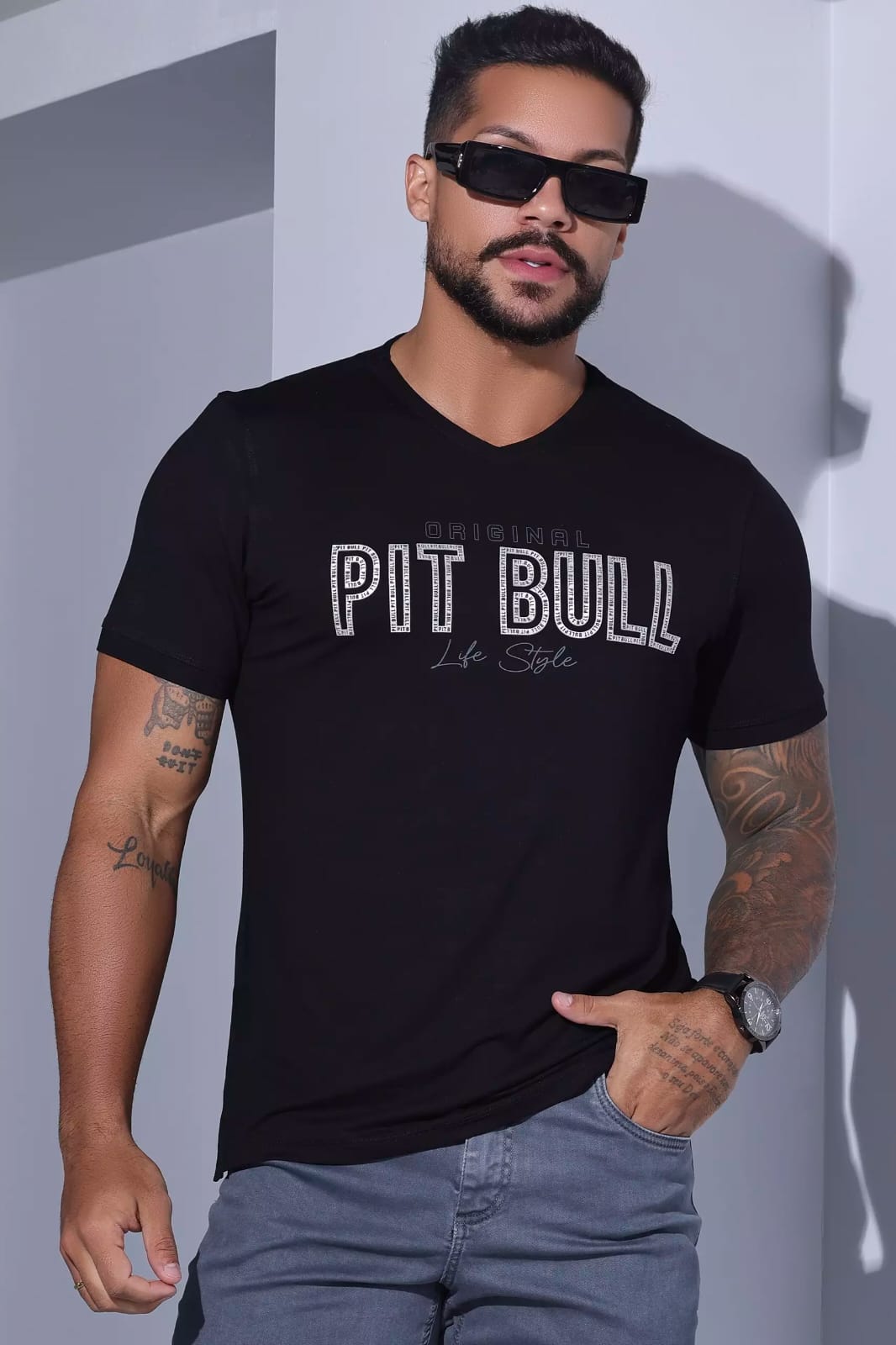 CAMISETA MASCULINA PIT BULL JEANS MODA CASUAL E MODERNA Ref: 84620