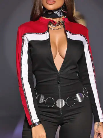 MACACÃO FEMININO ELEGANTE E SENSUAL MANGA LONGA PIT BULL JEANS COM ZÍPER Ref: 84926