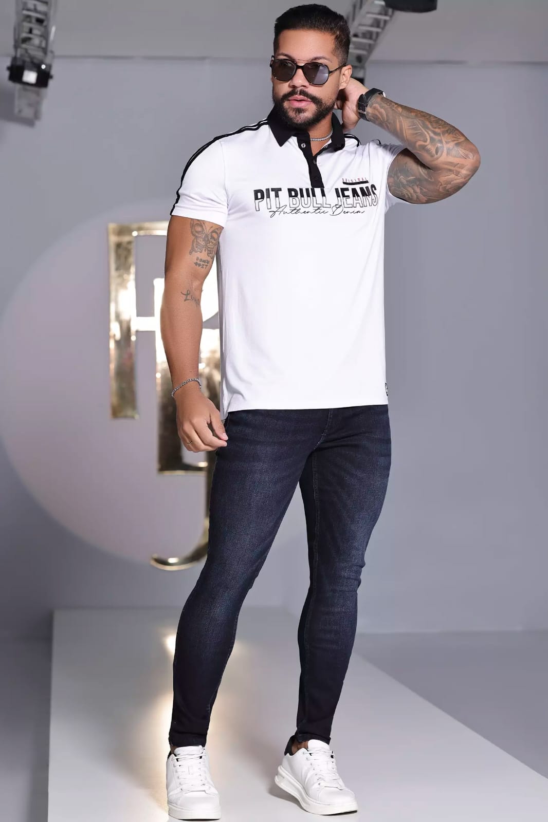POLO MASCULINA AUTÊNTICA COM ESTAMPA PERSONALIZADA PIT BULL JEANS Ref: 85205