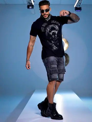 BERMUDA CARGO PIT BULL JEANS COM LAVADO ESCURO Ref: 84634