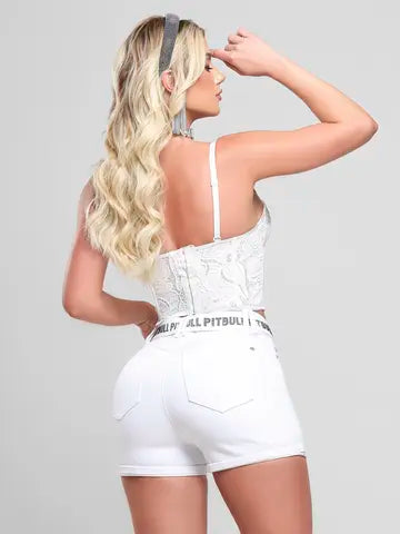 Short Hot Pants Modelador Branco com Cinto Personalizado Pit Bull Jeans Ref: 88479