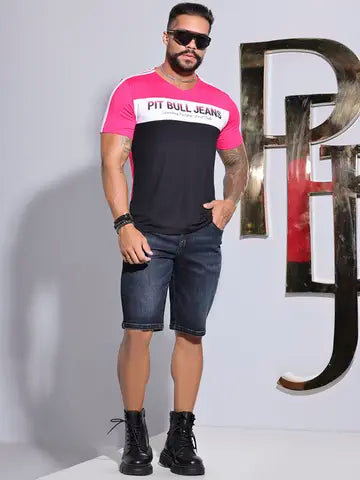CAMISETA GOLA V COM RELEVO LOGOMANIA PIT BULL JEANS MODERNA E REFINADA Ref: 86322