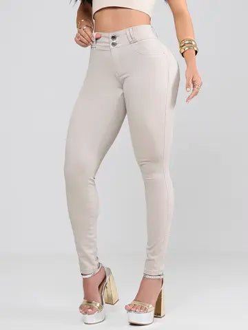 Calça Skinny Feminina Caqui Claro com Empina Bumbum Pit Bull Jeans Ref: 87754