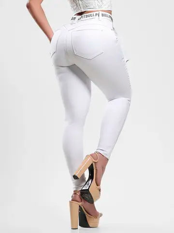 Calça Hot Pants Branca Cintura Alta Modeladora com Cinto Pit Bull Jeans Ref: 87702