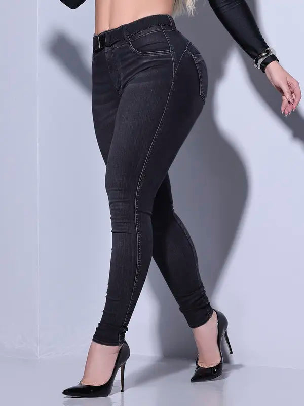 CALÇA FEMININA SKINNY COM CINTO PIT BULL JEANS MODA CASUAL E ELEGANTE Ref: 84368