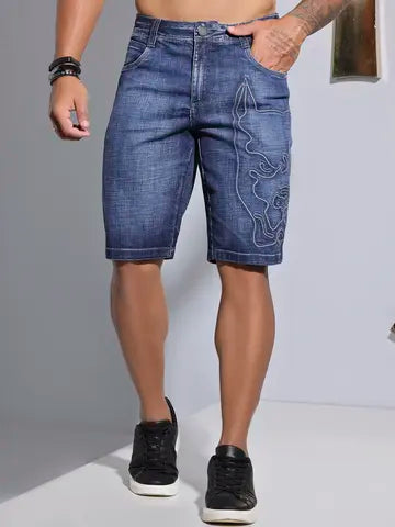BERMUDA MASCULINA COM BORDADO LATERAL ESTILOSO PIT BULL JEANS Ref: 86467