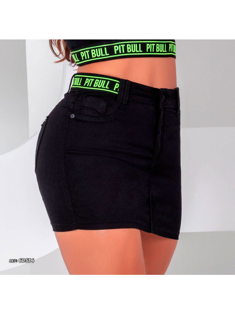 Mini Saia Preta  Pit Bull Jeans Original Ref 60534