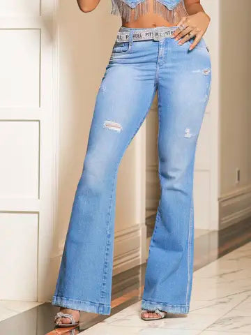 Calça Flare Pit Bull Jeans Sofisticada e Elegante com Cinto Personalizado Ref: 88096