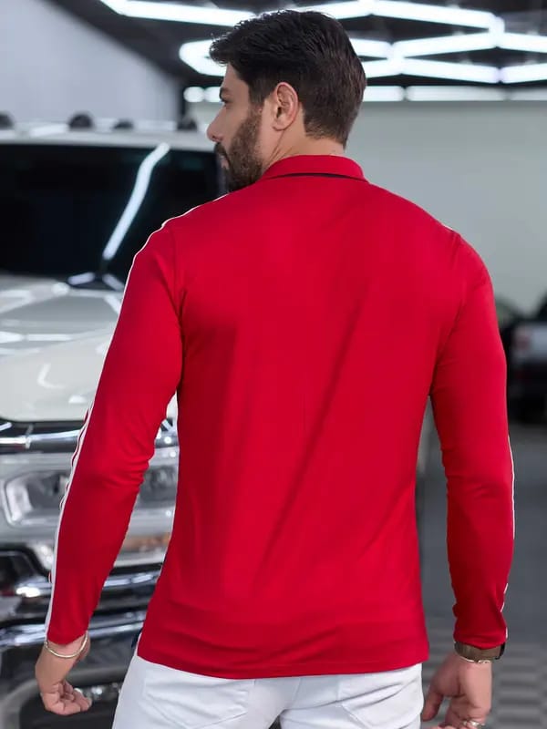 CAMISETA POLO MASCULINA SLIM MANGA LONGA COM LISTRAS 83506