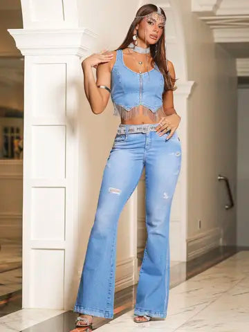 Calça Flare Pit Bull Jeans Sofisticada e Elegante com Cinto Personalizado Ref: 88096