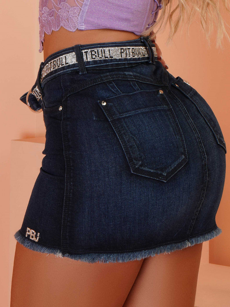 Mini Saia Com Cinto Pit Bull Jeans Ref 70355