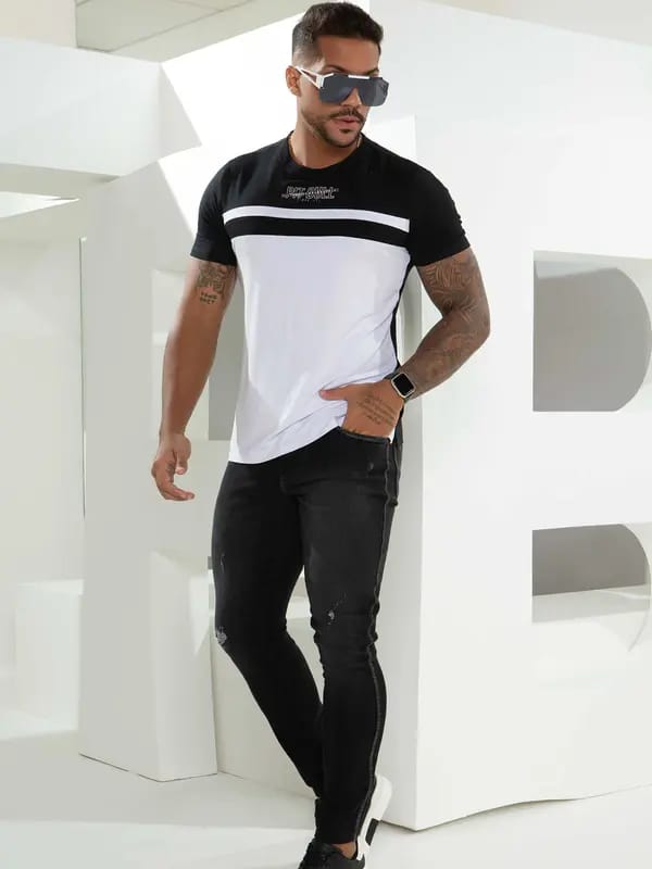 CAMISA MASCULINA PRETO E BRANCO MODERNA PIT BULL 82434