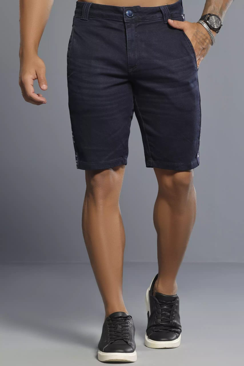 BERMUDA MASCULINA COM ELÁSTICO LATERAL PERSONALIZADO PIT BULL JEANS Ref: 84644
