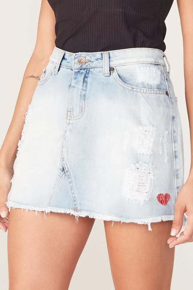 Saia Onbongo Mini Jeans com Puído Ref B492A