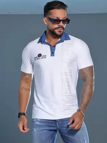 POLO MASCULINA CONFORTÁVEL E SOFISTICADA COM LOGOMANIA PIT BULL JEANS Ref: 86618