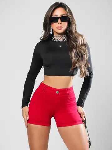 Short Hot Pants Vermelho com Cintura Alta e Empina Bumbum Pit Bull Jeans Ref: 89336