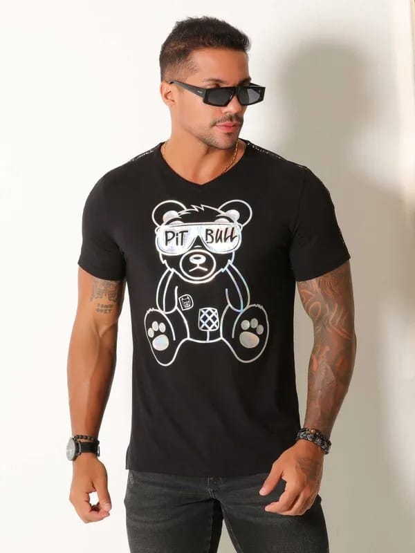 Camiseta Masculina GOLA V  Pit Bull Jeans Ref 81047