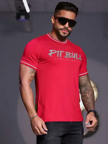 CAMISETA MASCULINA CASUAL PIT BULL VERMELHA AUTÊNTICA E VIBRANTE Ref: 85151