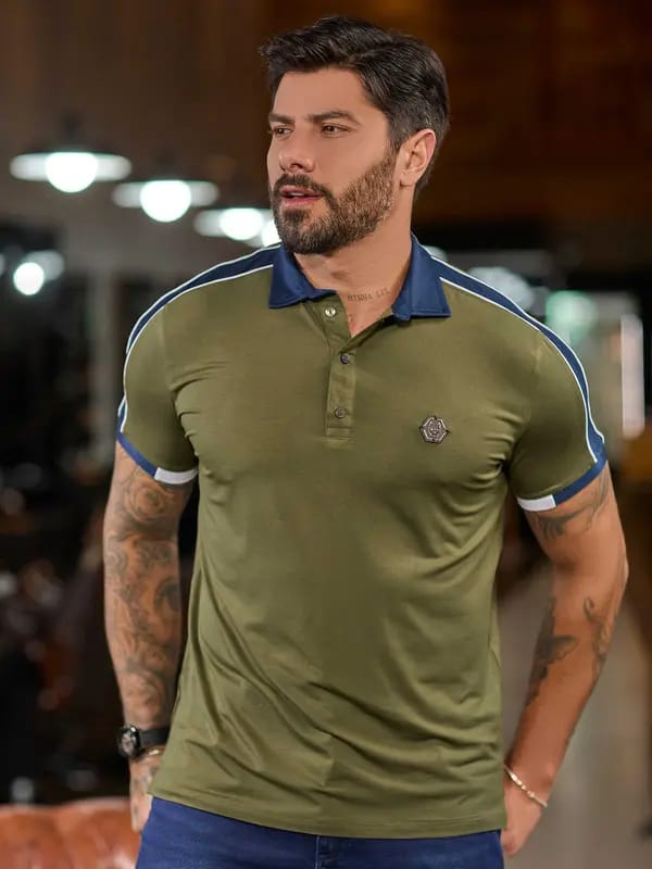 CAMISA POLO MASCULINA SLIM PESPONTO DUPLO CASUAL Ref: 83293