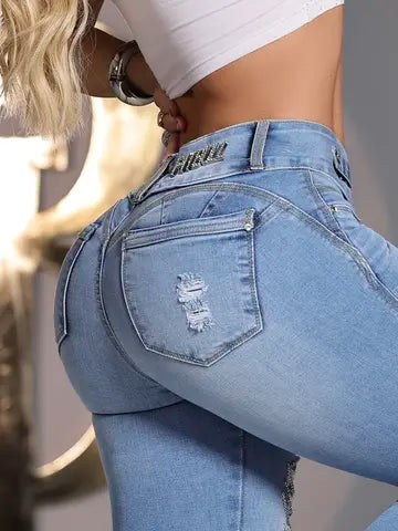 CALÇA SKINNY MODELADORA DESTROYED PIT BULL JEANS Ref: 83612