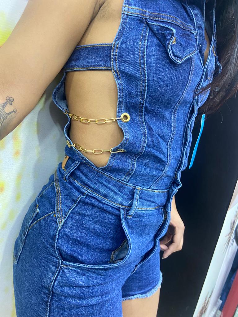 Macaquinho Jeans  Sal e Pimenta Ref 199403