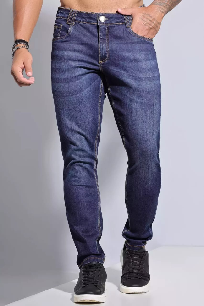CALÇA MASCULINA LAVADO ESCURO E CONFORTÁVEL PIT BULL JEANS Ref: 82857