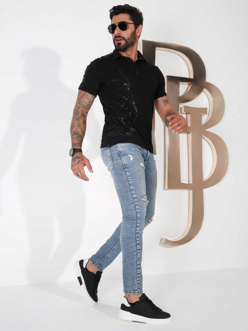 POLO MASCULINA PIT BULL JEANS REF 80094