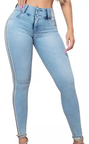 Calça Feminina Cós Alto Strass Pit Bull Jeans Original 65218