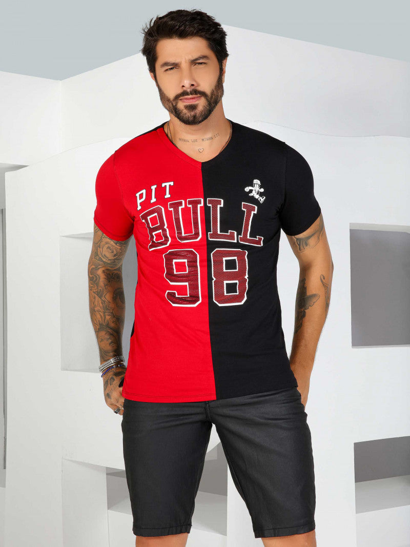 CAMISETA MASCULINA GOLA V PIT BULL JEANS  REF 81240