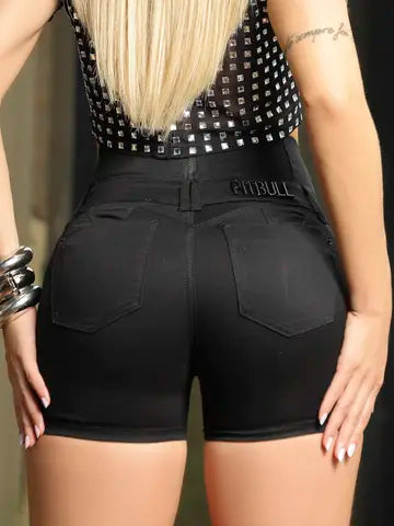 SHORT FEMININO PRETO CINTURA PERFEITA PIT BULL JEANS Ref: 86520