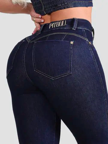 Calça Hot Pants Escura Cintura Alta Modeladora e Estilosa Pit Bull Jeans Ref: 87699