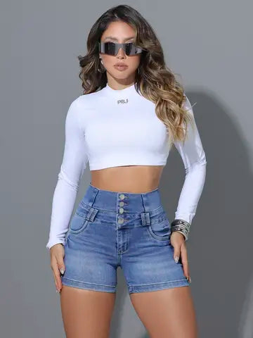 SHORT CINTURA PERFEITA PIT BULL JEANS REFINADA E ESTILO EMPINA BUMBUM Ref: 87260