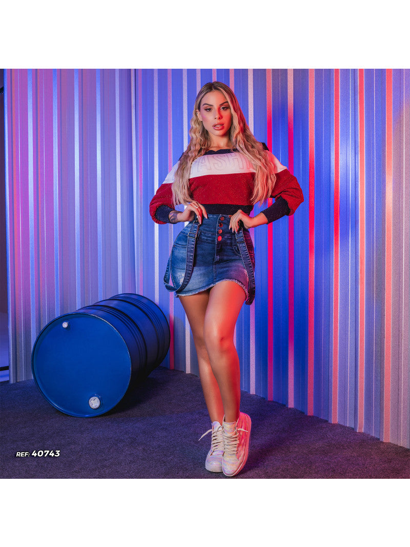 Mini Saia  Com Suspensório Pit Bull Jeans Original Ref 40743