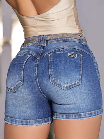 SHORT SOLTINHO PIT BULL JEANS COM CINTO PERSONALIZADO E PEDRARIAS Ref: 86913