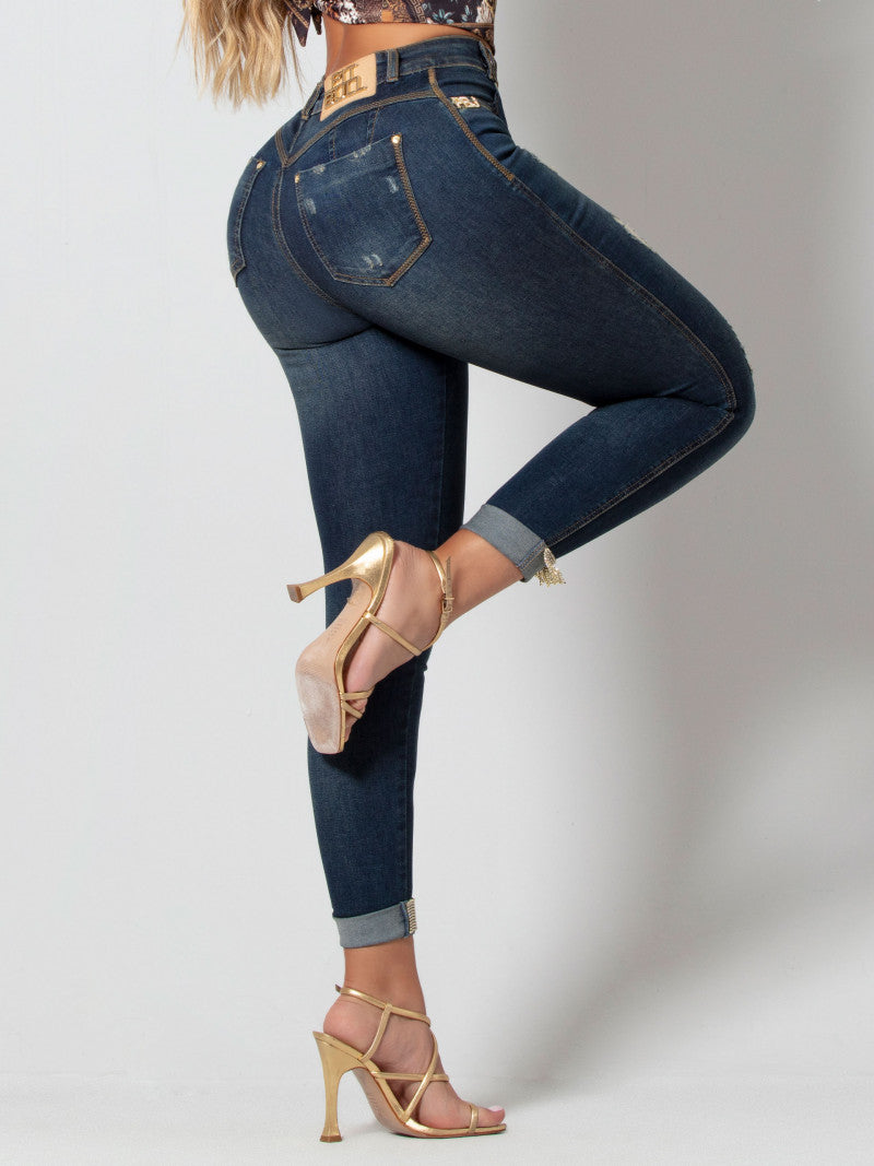 Calça Jeans Cropped com Destroyed Pit Bull Ref 64976