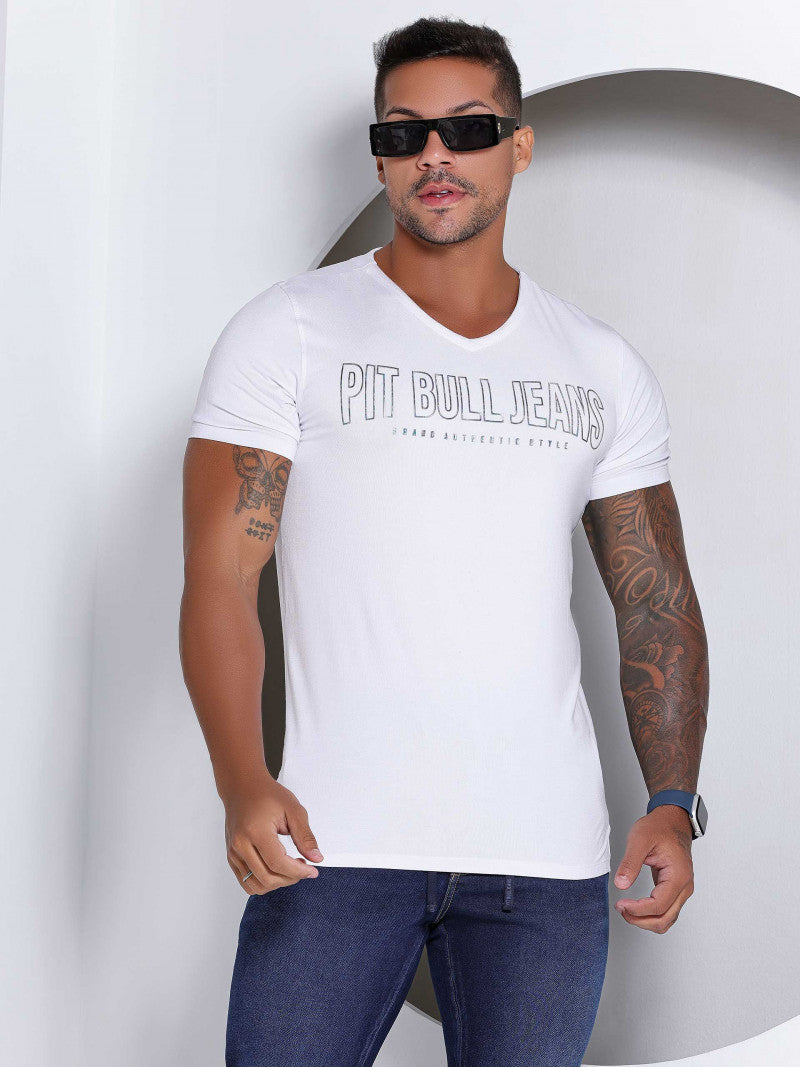 CAMISETA GOLA V MASCULINA PIT BULL JEANS REF 80738