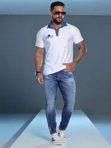 POLO MASCULINA CONFORTÁVEL E SOFISTICADA COM LOGOMANIA PIT BULL JEANS Ref: 86618