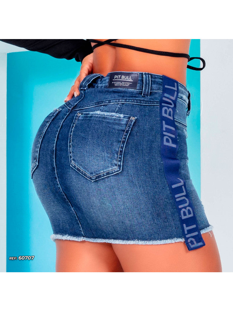 Mini Saia  Com Logomania Pit Bull Jeans Original Ref 60707