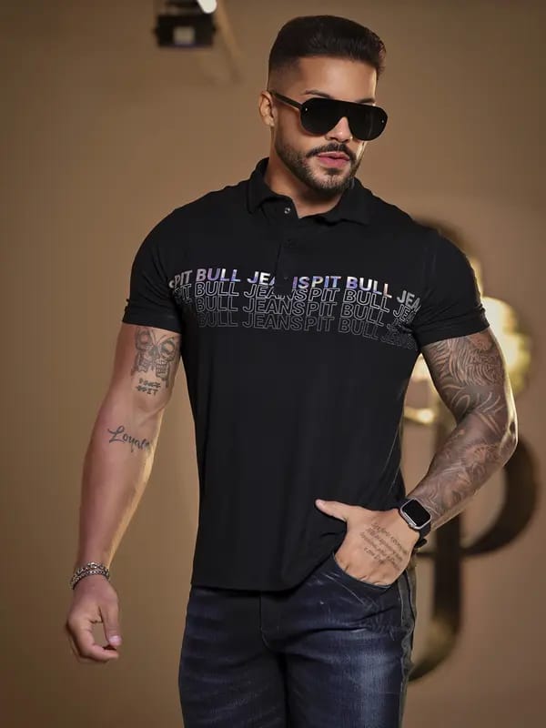 POLO PRETA PIT BULL JEANS LOGOMANIA EFEITO HOLOGRÁFICO 84616