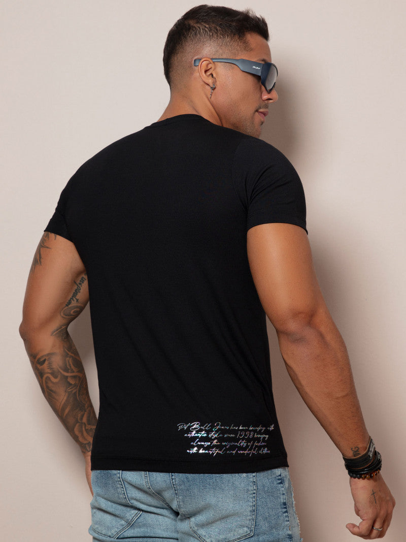 Camiseta Masculina Preta com Logomania Pit bull original ref 65039